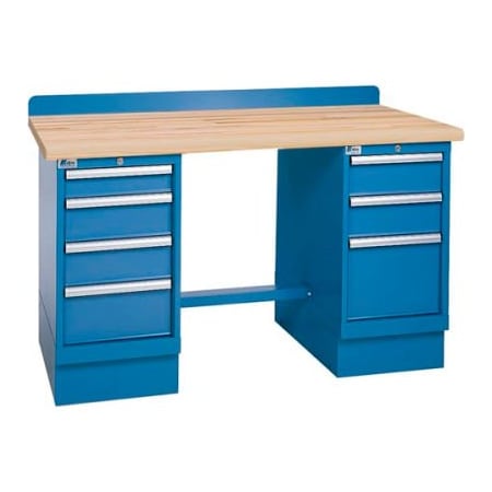 Lista International Technical Workbench w/3 and 4 Drawer Cabinets, Butcher Block Top - Blue XSTB40-60BT/BB